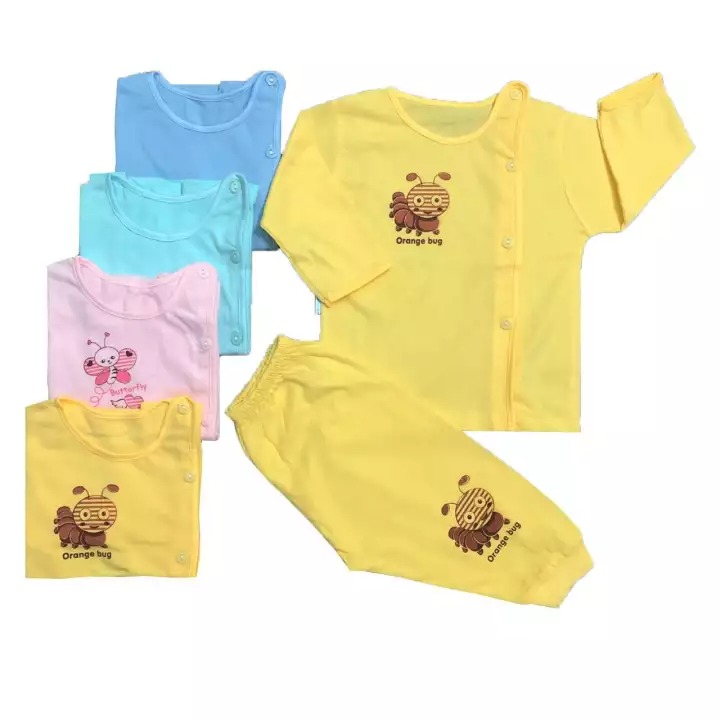 Bộ Quần Áo Sơ Sinh Cotton Tay Dài Cài Nút Lêch Màu Thái Hà Thịnh Cho Bé Từ 0-9kg