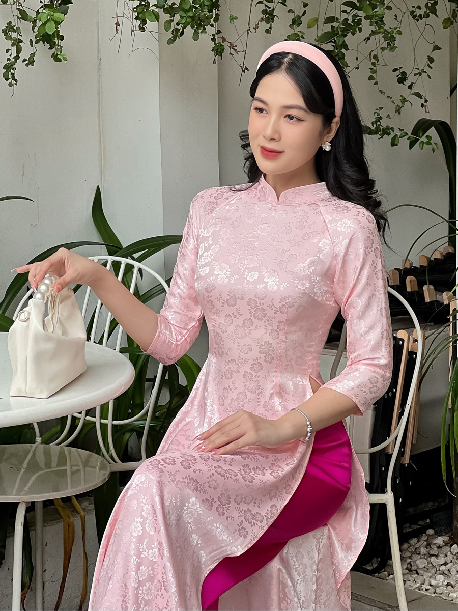 [HCM] AD02 Áo dài gấm hoa cổ trụ cao cấp - KHANH LINH STYLE