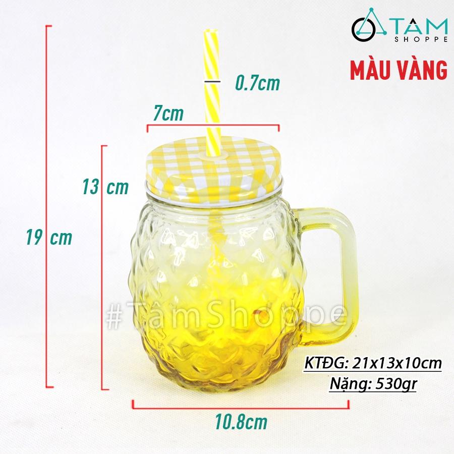 Ly thủy tinh trái thơm có quai trong suốt nhiều màu LATT-04