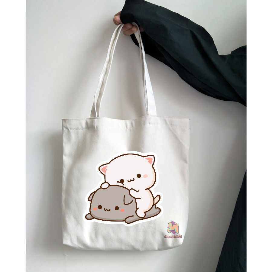 Túi Tote in hình chủ đề Mochi Mochi Peach Cat