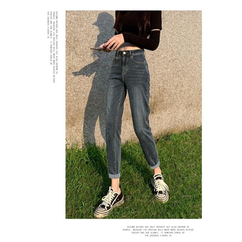 Quần jean dài phom Baggy / boyfriend co dãn mạnh, lưng cao, màu xám tây siêu hot hit 4084