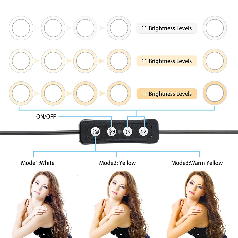 Đèn LED vòng để bàn 8 inch 3 Chế độ chiếu sáng USB có thể điều chỉnh độ sáng Được hỗ trợ bằng giá đỡ điện thoại Mini Ball Head Tripod Stand Điều khiển từ xa