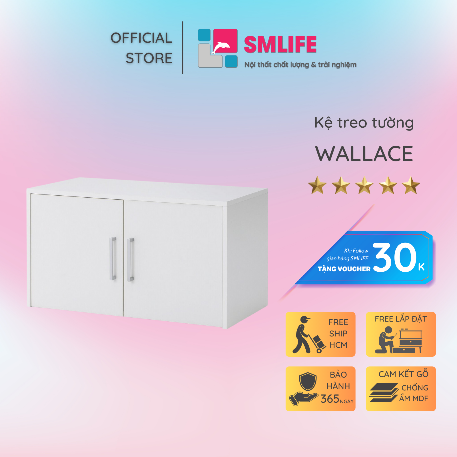Kệ gỗ trưng bày kiểu dáng nhỏ gọn SMLIFE Wallace