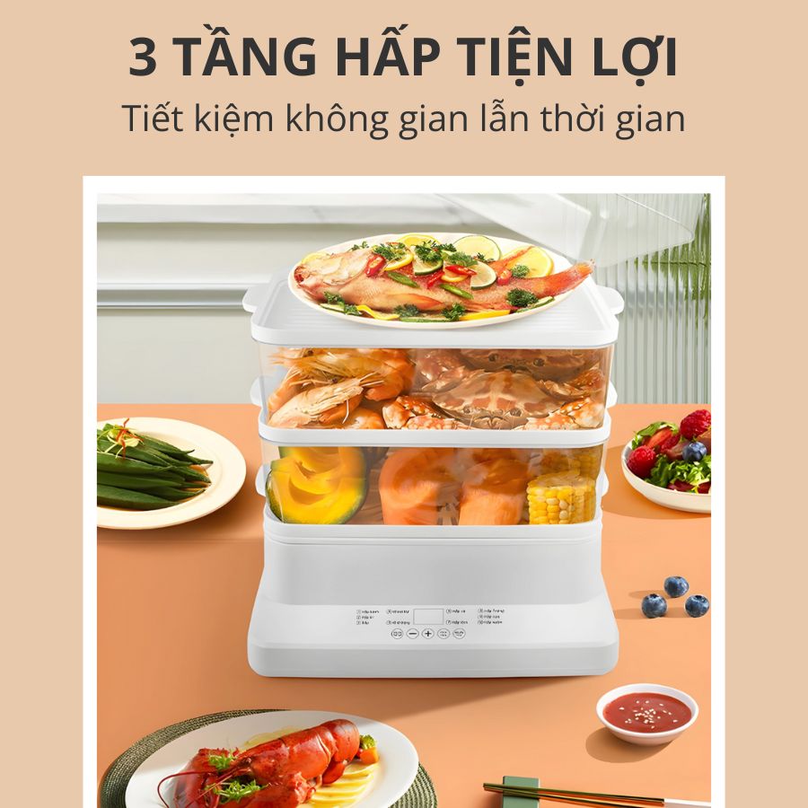 Nồi hấp hơi nước 3 tầng 24L Mishio MK384 800W - Hàng chính hãng