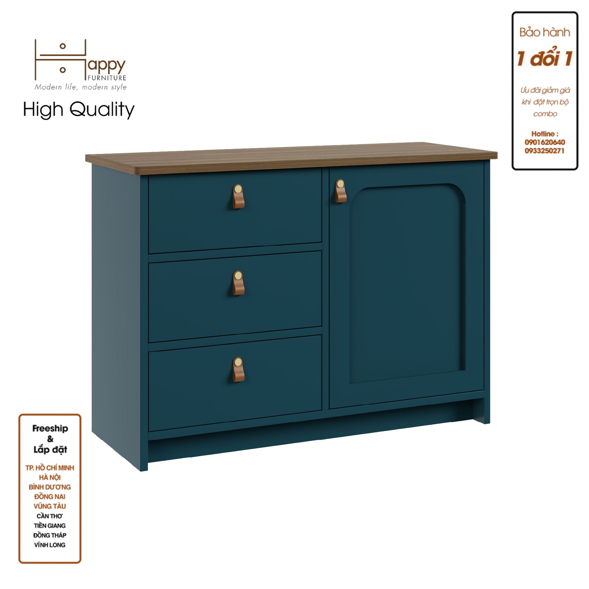 [Happy Home Furniture] NOMIA , Tủ lưu trữ 3 ngăn kéo - 1 cửa mở , 90cm x 35cm x 64cm ( DxRxC), THK_063