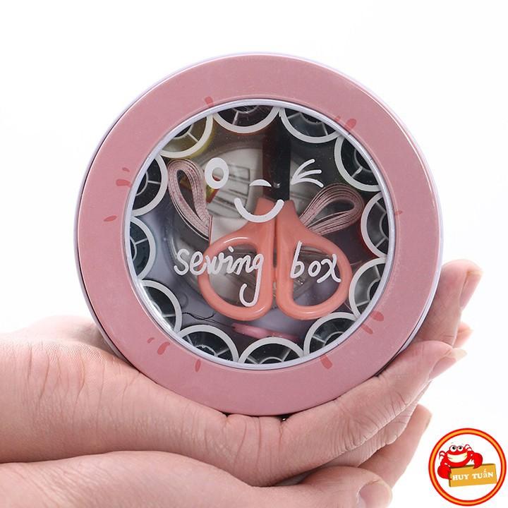Hộp kim chỉ khâu vá đa năng dáng tròn bằng kim loại