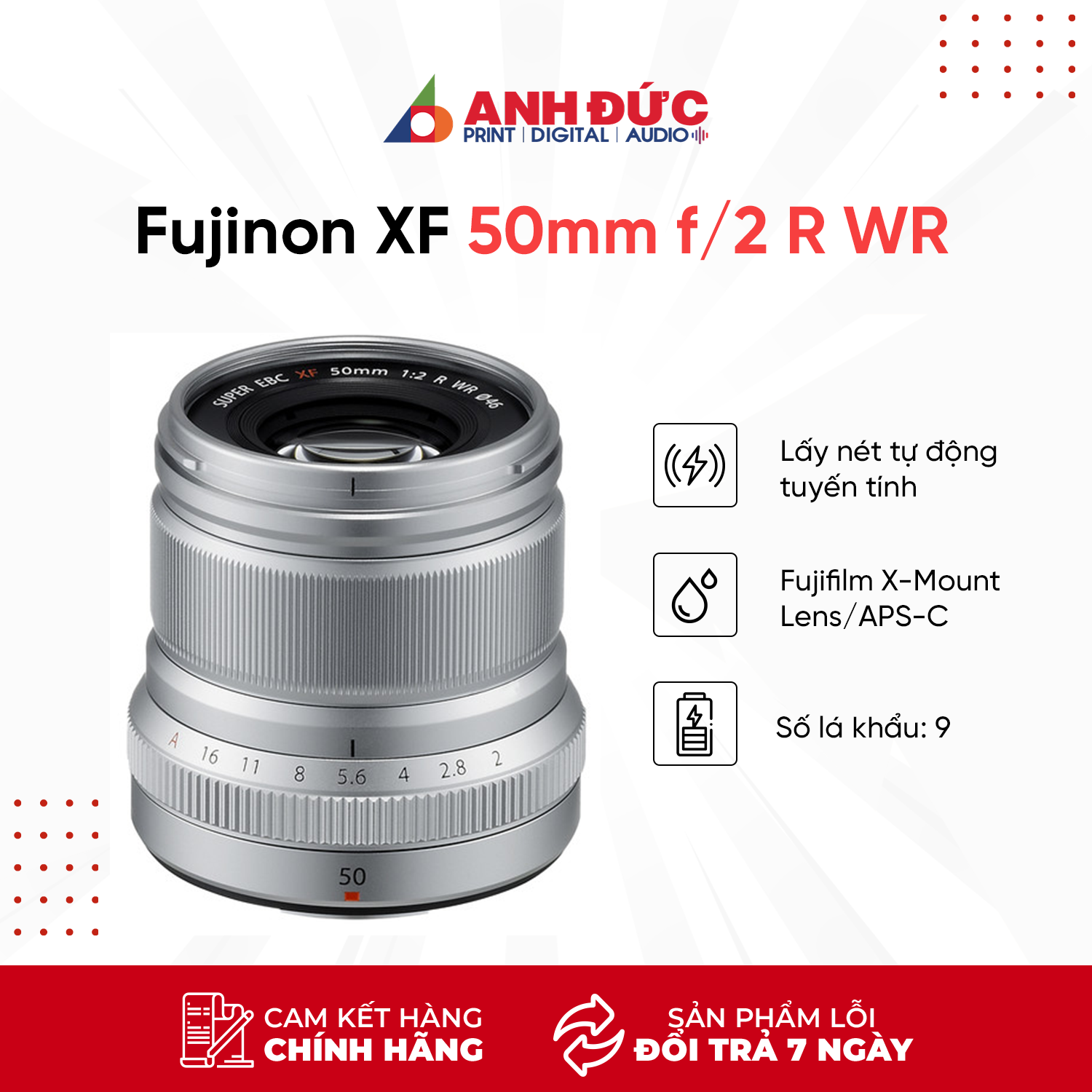 Ống Kính Fujifilm (Fujinon) XF 50mm f/2 R WR - Hàng Chính Hãng