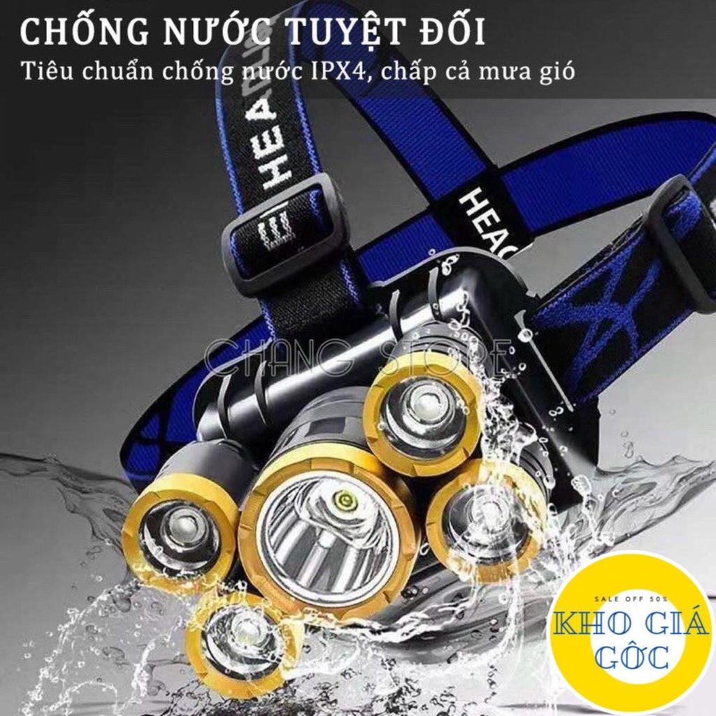 Đèn Pin Đội Đầu 5 Bóng Siêu Sáng Chống Nước Kèm Sạc