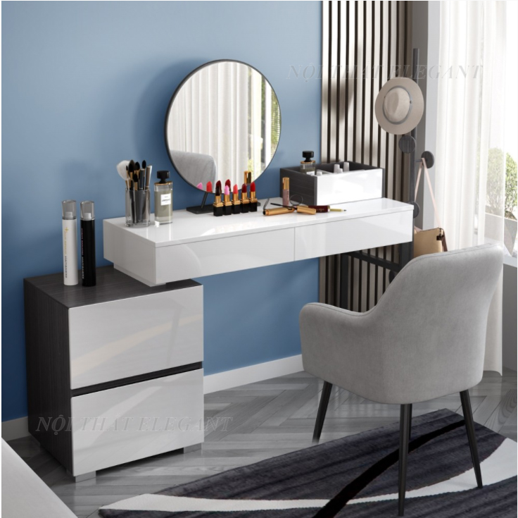 Bộ bàn trang điểm cao cấp Vanity, kiểu dáng hiện đại, cá tính , sản phẩm bao gồm gương và ghế kèm theo – EL-TD06
