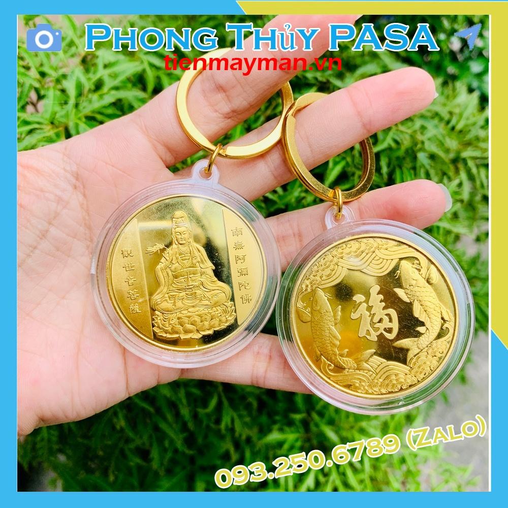 Móc khóa Đồng Tiền Xu Quan Âm Bồ Tát Vàng phong thủy, quà tặng ý nghĩa, Tiền lì xì tết 2023 , NELI