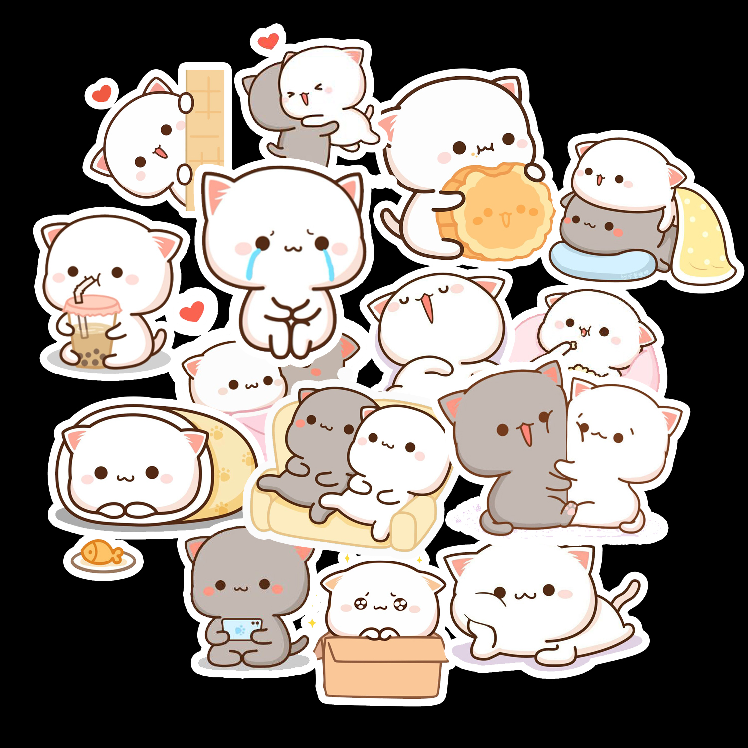 Set 30 Sticker mochi mochi peach cat ảnh ép lụa