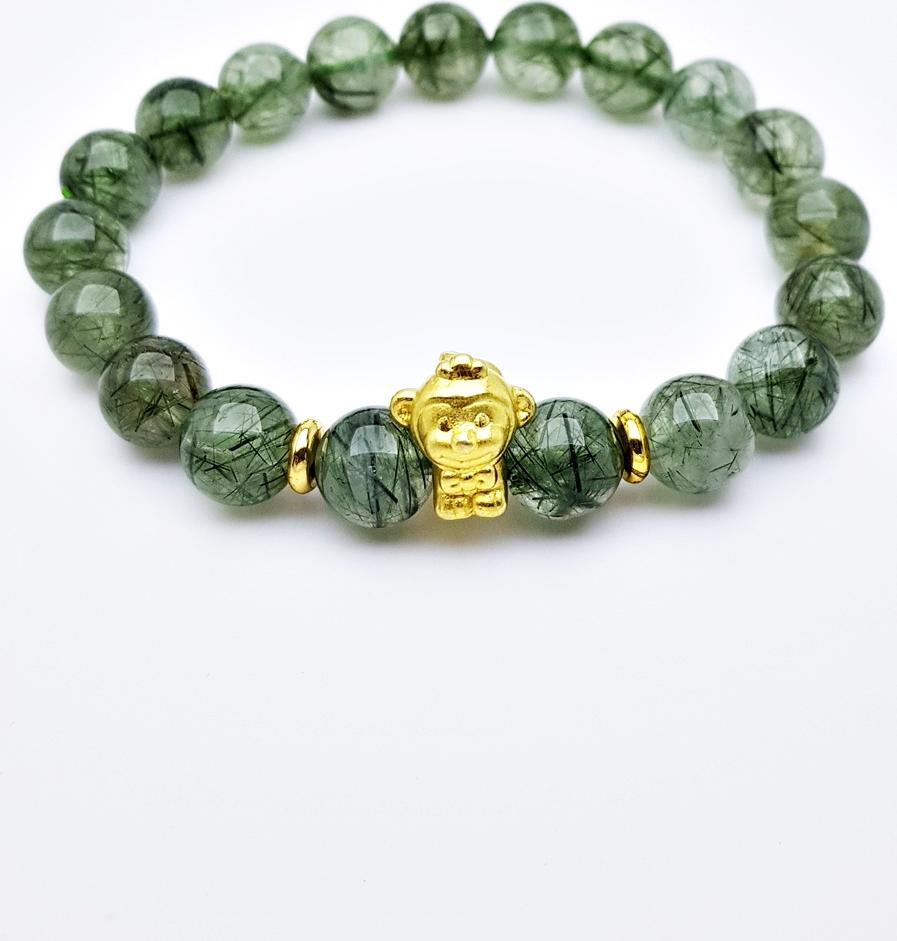 Vòng Tay Đá Thạch Anh Tóc Xanh Green Rutilated Quartz Tự Nhiên Tuổi Thân 11mm