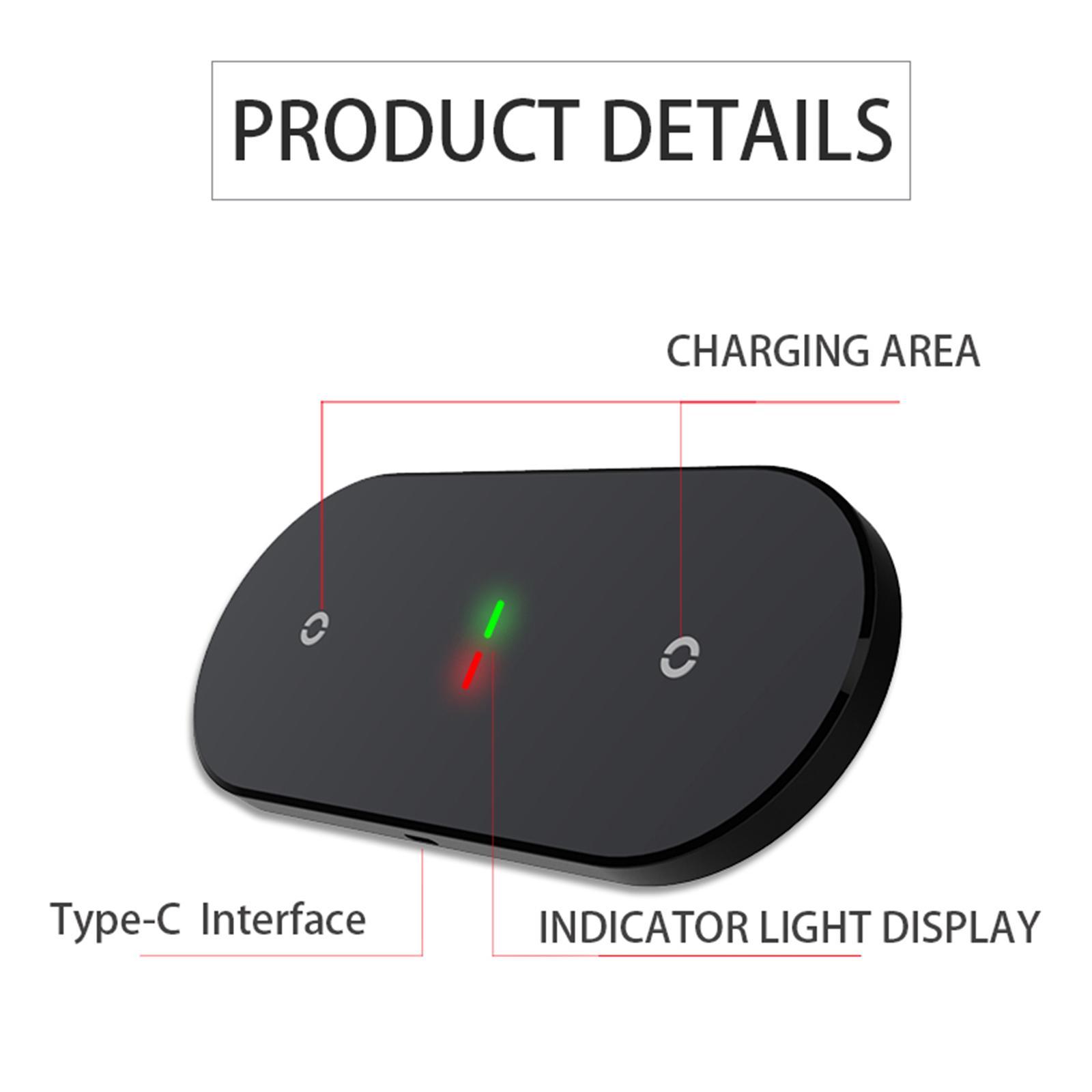 2 in 1  Wireless Charger Pad 10W Fast Charging For Smartphone Mirror Black