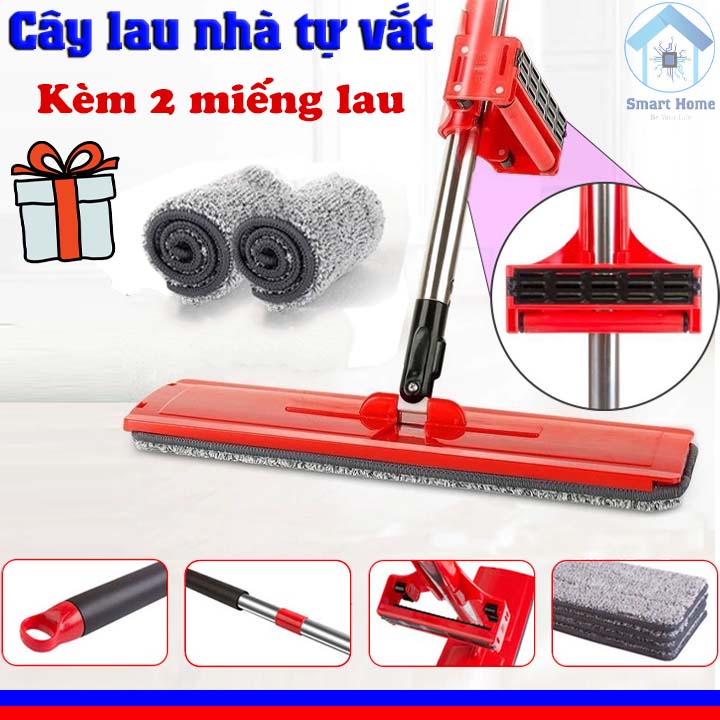 Bộ Cây Lau Nhà Tự Vắt Thông Minh , chổi vệ sinh sàn cao cấp Kèm 2 miếng bông lau hỗ trợ phí giao hàng toàn quốc