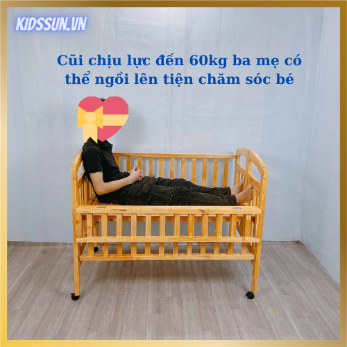 Giường Cũi - Nôi Cũi Cho Bé Từ Sơ Sinh Đến 3-4 Tuổi - Chất Liệu Gỗ Thông Tự Nhiên - Combo 3 Sản Phẩm - Kích thước 70 x 110 x 96cm ( R x D x C )