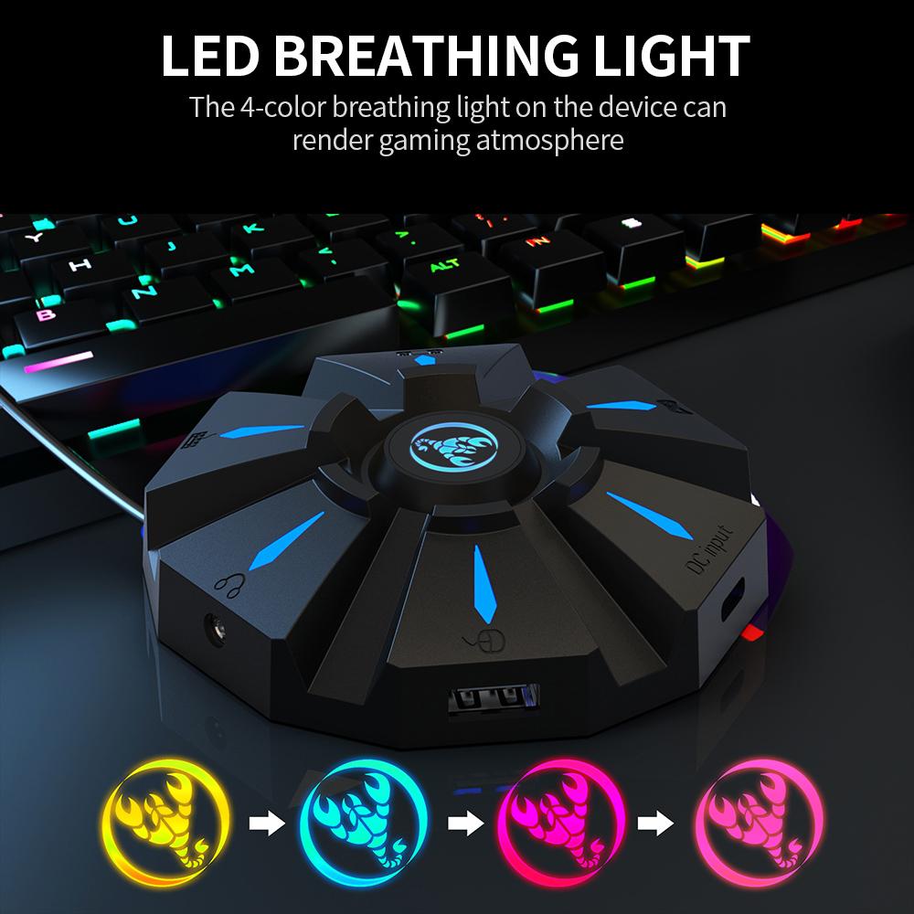 HXSJ P9 Keyboard and Mouse Converter Gaming Adapter with 4-color Breathing Light for Switch/PS4/PS3/XBox One/XBox 360