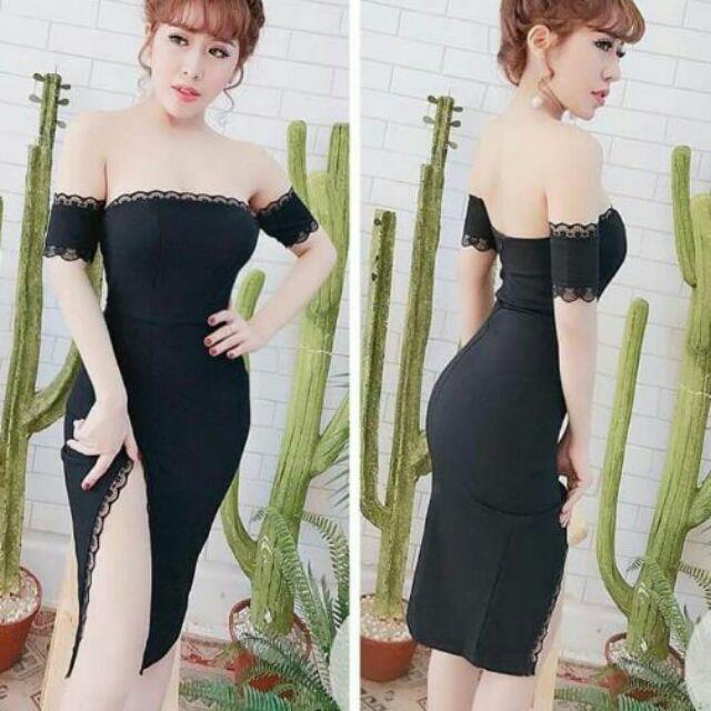 Đầm bẹt vai phối ren sexy