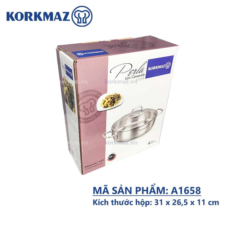 Nồi inox 18/10 thân thấp Korkmaz Perla 3 lít - 24x6,5 cm