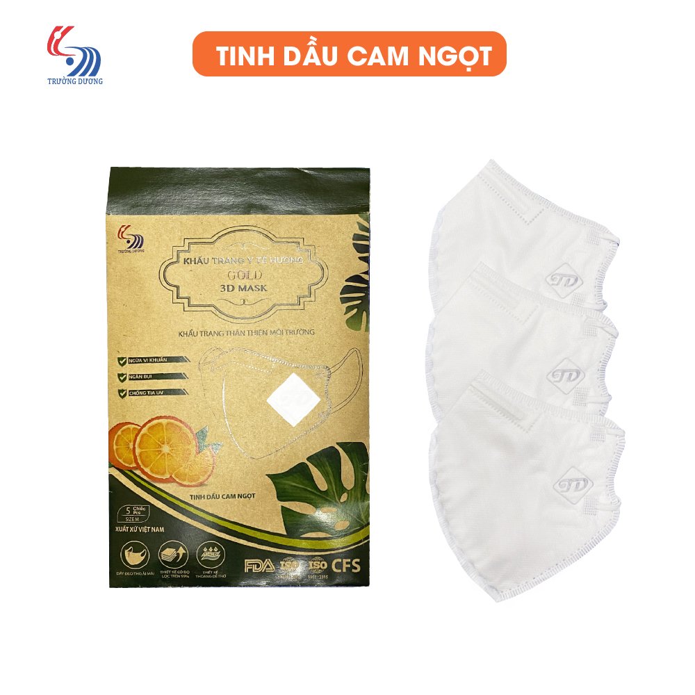 Khẩu trang y tế hương tinh dầu Cam ngọt Gold 3D Mask - Túi 5 cái