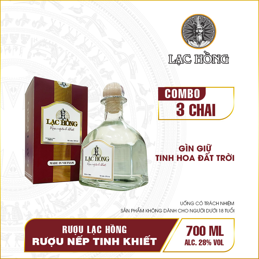 [Combo 03 chai] [Dung tích 700ml, 32%] Lạc Hồng rượu nếp, rượu trắng, rượu vodka tinh khiết, sản xuất theo phương pháp truyền thống, vị dịu, nhẹ, uống không đau đầu.