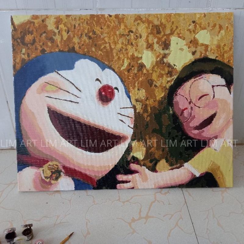 Tranh sơn dầu số hoá có khung Doremon LIM Art - Tranh tô màu theo số Doraemon, Nobita