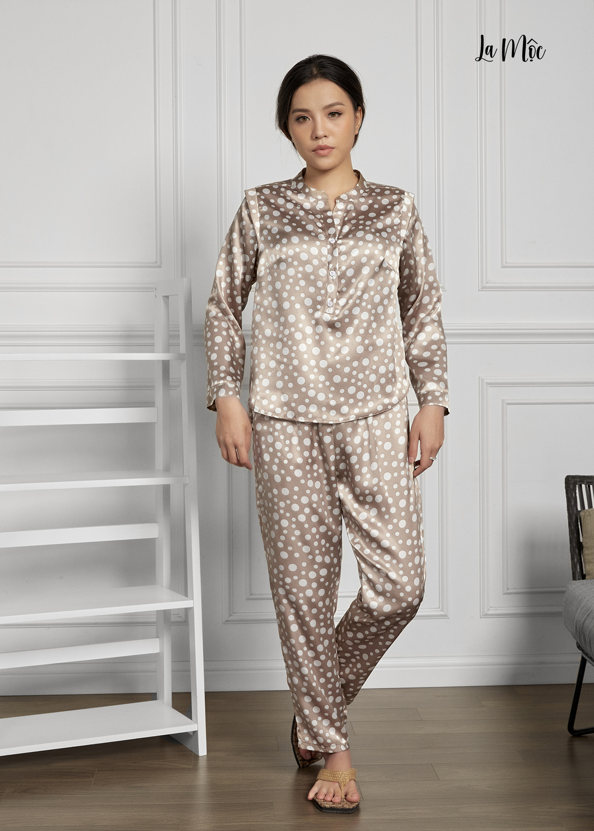 Đồ Bộ Nữ Mặc Nhà Pijama Dài Lụa Hàn Cổ Trụ Maxivic, La Mộc - MM112116