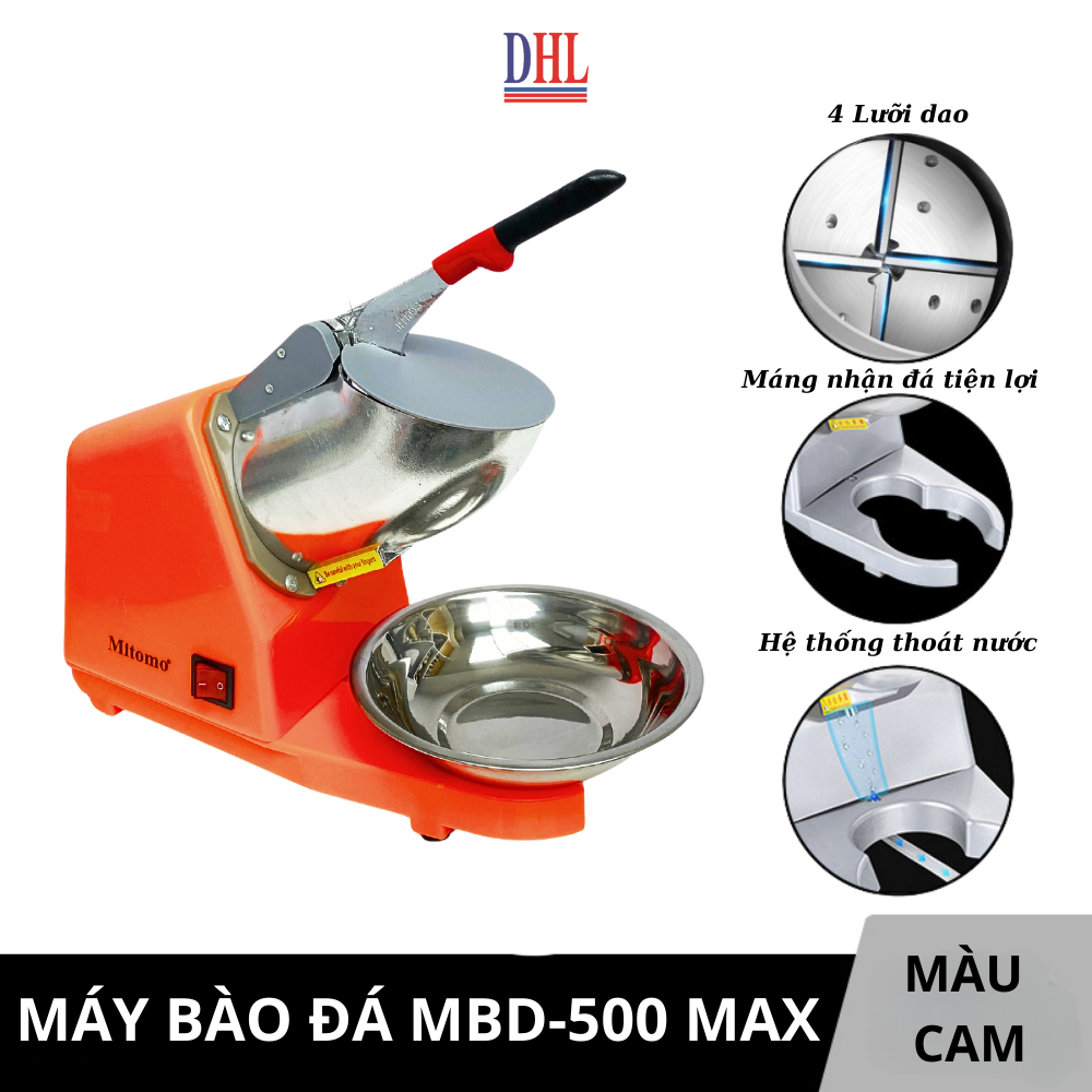 Máy xay đá tuyết, Máy bào đá 8 lưỡi, 2 nắp cao cấp Mitomo MBD-500 MAX- Hàng chính hãng