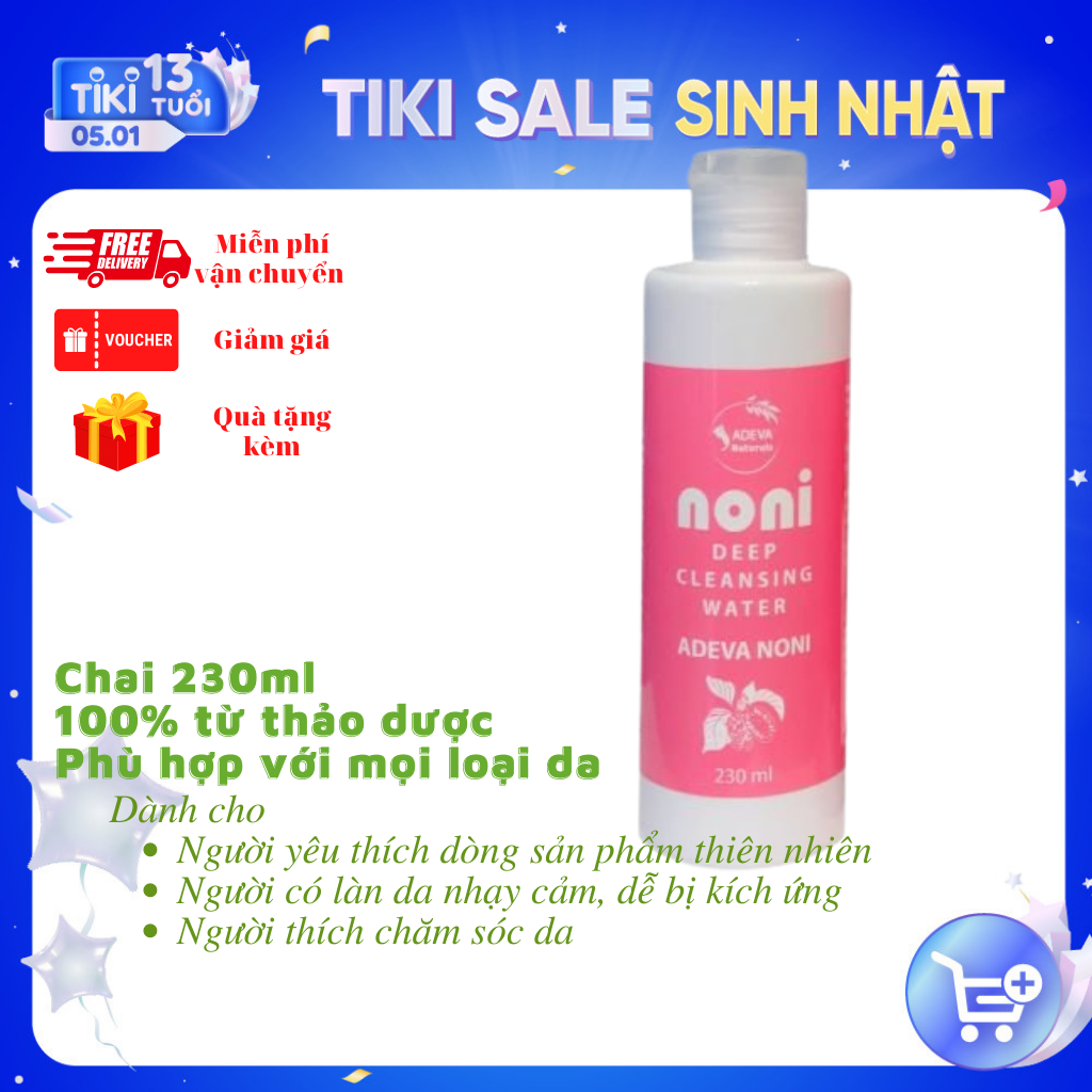 Nước tẩy trang Trái nhàu Noni - Deep Cleansing Water 230 ml - Tẩy lớp trang điểm, kem chống nắng, bụi bẩn và dầu thừa, Cấp ẩm dịu nhẹ cho làn da mềm mại