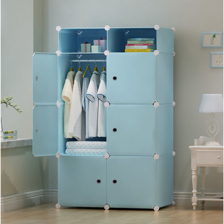 Tủ nhựa lắp ghép 8 ô full xanh trời, 1 treo