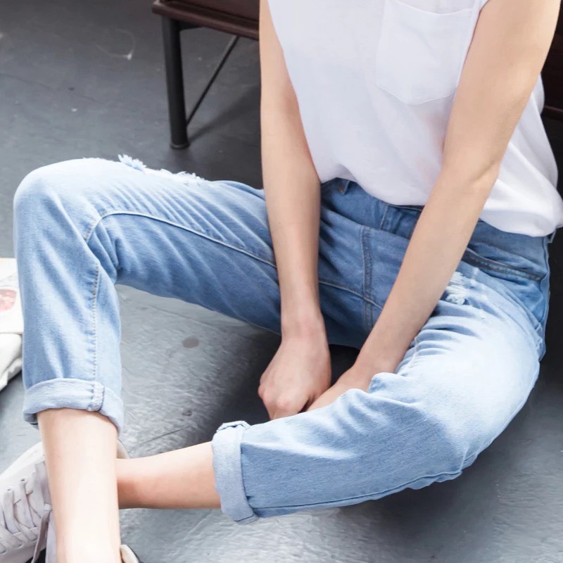 QUẦN JEAN BAGGY NỮ BIG SIZE RÁCH KIỂU MÀU XANH NHẠT THỜI TRANG 001