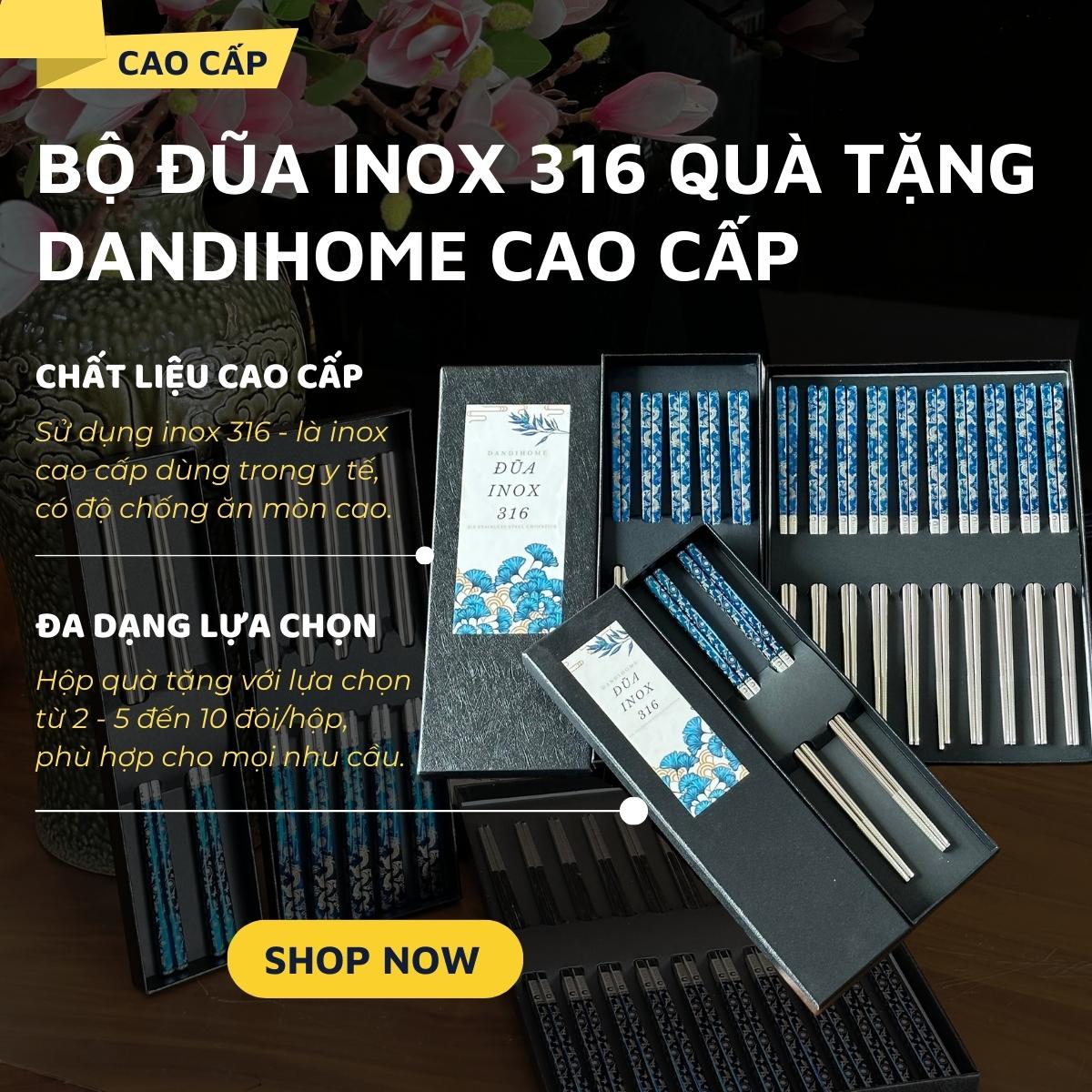 Bộ đũa inox 316 quà tặng DandiHome cao cấp mạ Titanium Plated