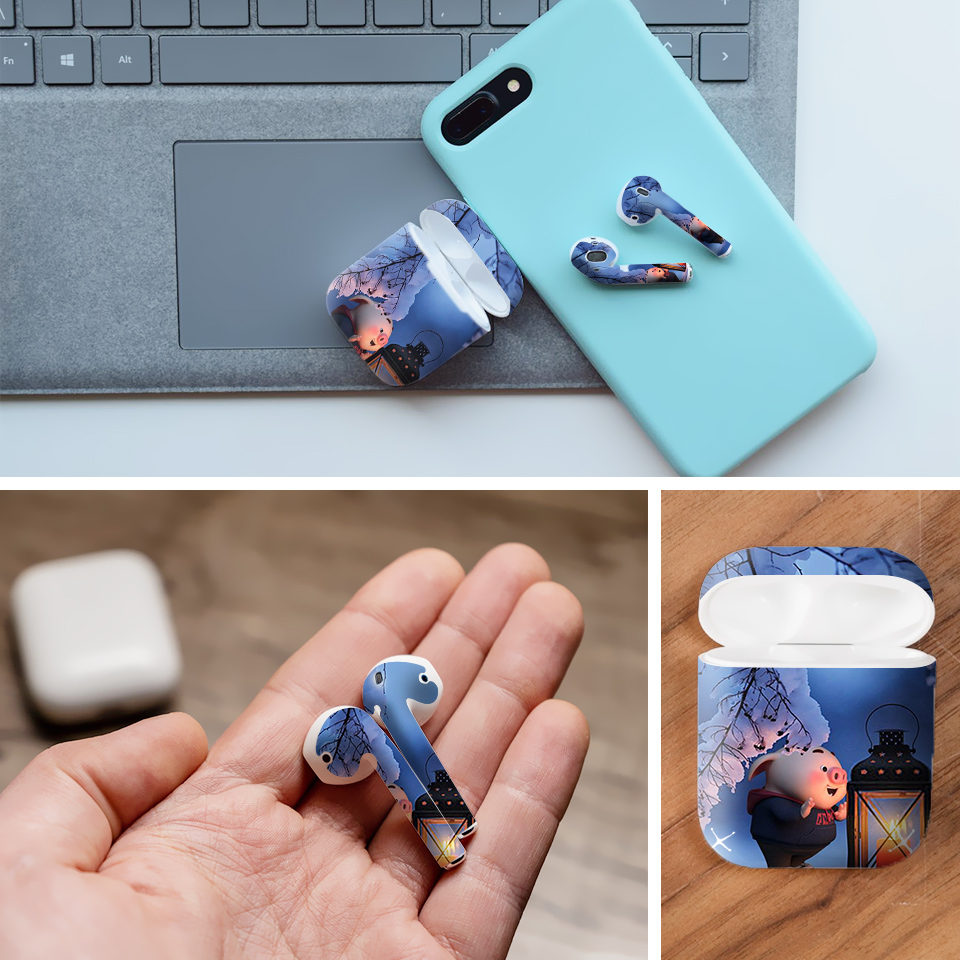 Miếng dán skin chống bẩn cho tai nghe AirPods in hình Heo con dễ thương - HEO2k19 - 079 (bản không dây 1 và 2)