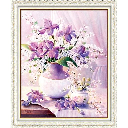 Tranh Đính Đá BÌNH HOA KHOE SẮC . Kích Thước: 60cm x 50cm