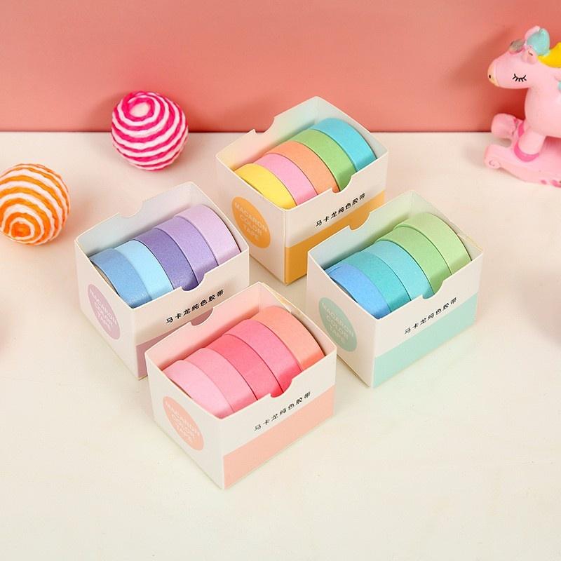 Bộ 5 Cuộn Băng dính trang trí băng giấy washi tape dùng album sổ lưu niệm