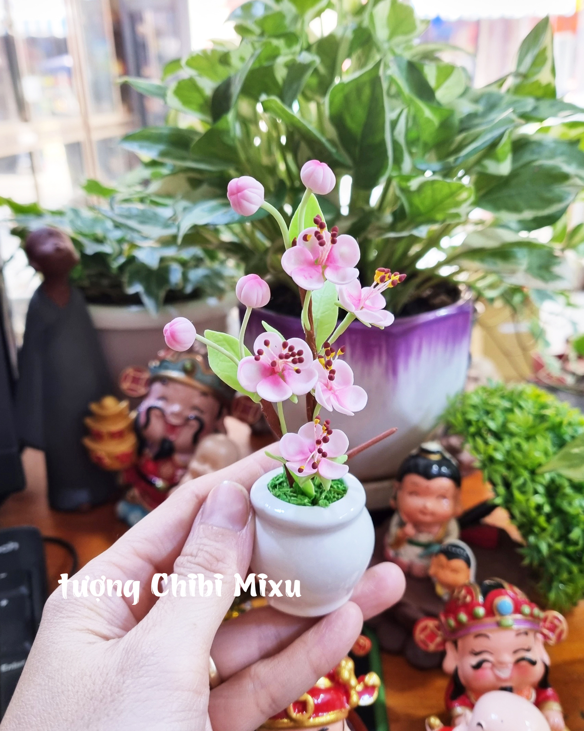 Chậu hoa đào 5 cánh bằng đất sét Nhật cao cấp
