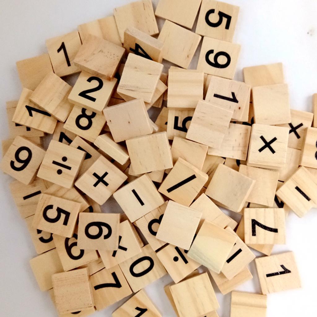 200 Pieces Wood Number Letters Tile Puzzle Blocks for Scrapbooking DIY Kids Crafts Game Toys