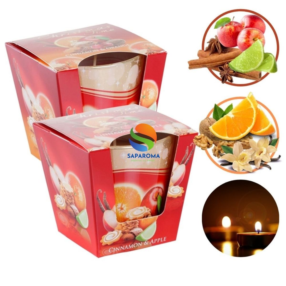 Combo 2 Ly nến thơm tinh dầu Bartek Christmas Time 115g QT028493 - bánh táo, cam, quế, trang trí, thơm phòng, thư giãn, hỗ trợ khử mùi