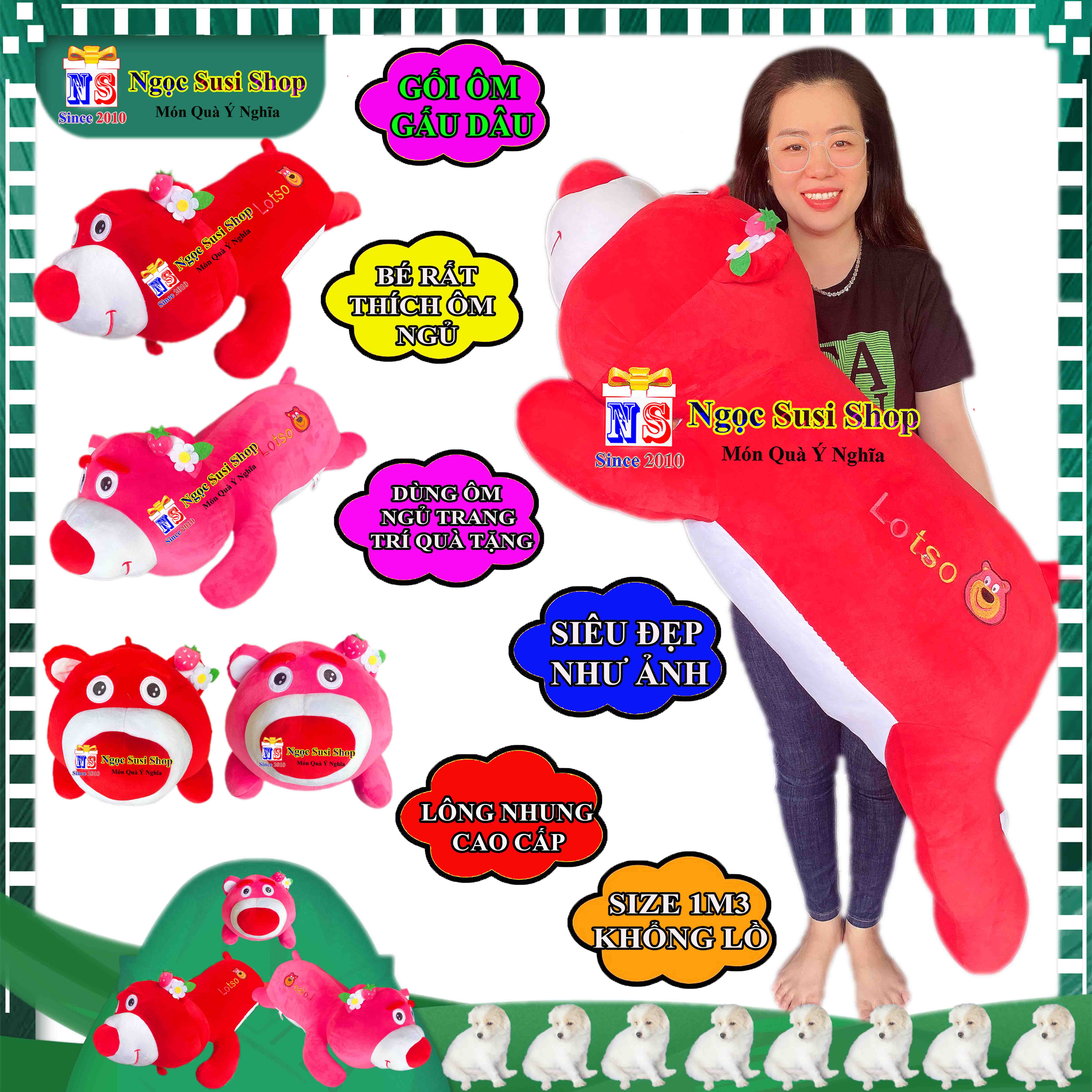GỐI ÔM GẤU DÂU KHỔNG LỒ ÔM NGỦ RẤT MỀM MỊN DỄ THƯƠNG - THÚ BÔNG GẤU DÂU