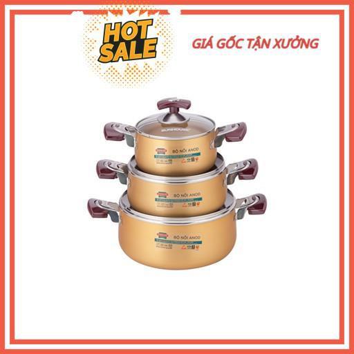 Bộ nồi Anod Sunhouse SH6634 chất liệu nhôm dùng bếp gas bếp hồng ngoại