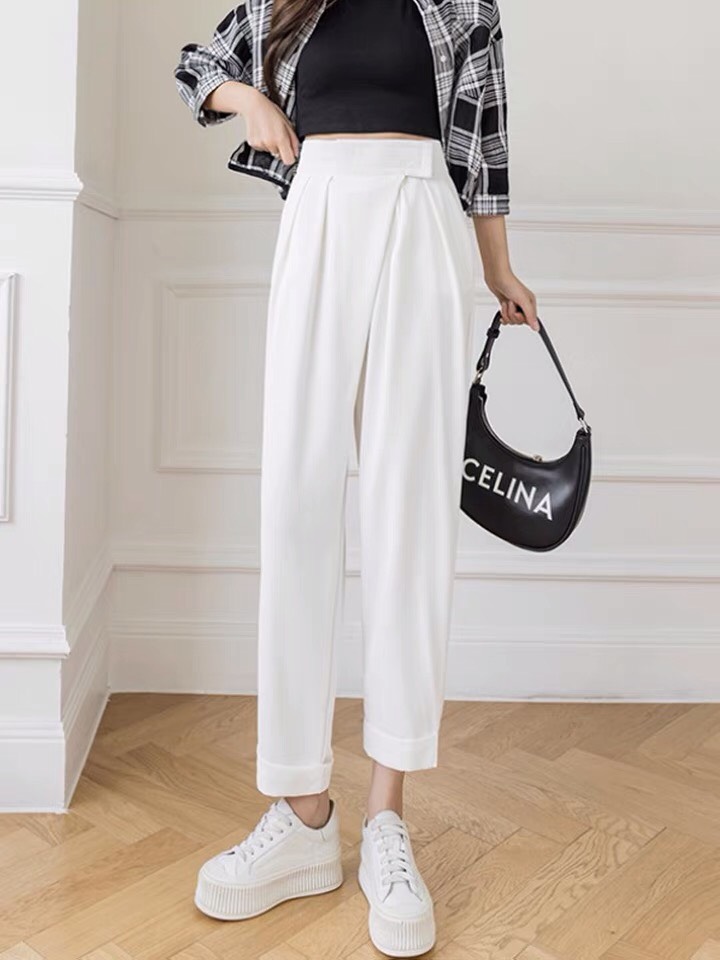 Quần tây dài baggy công sở nữ cạp cao xếp ly che khuyết điểm chân dễ phối đồ mặc đi làm, đi chơi dạo phố màu đen trắng xám nâu phù hợp với mùa xuân hè thu vải tuyết mưa cao cấp