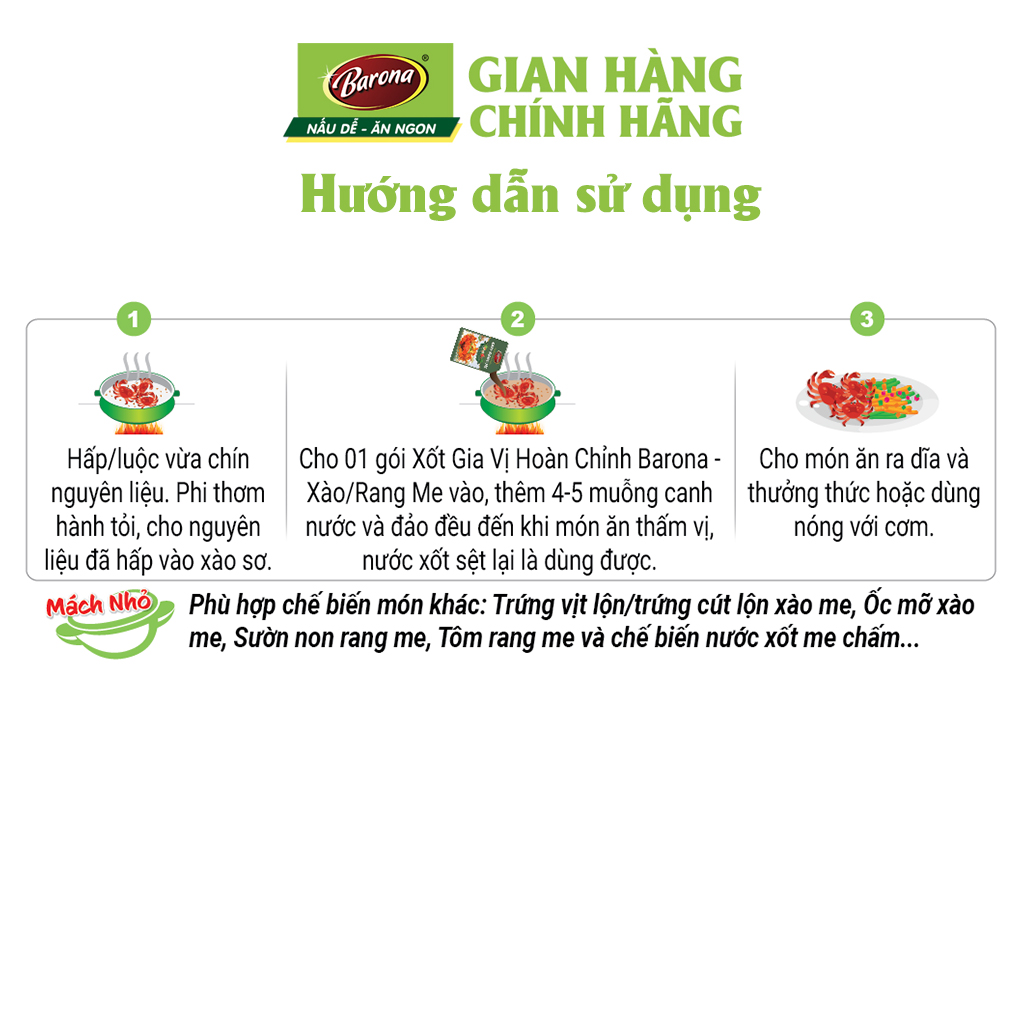 Combo 1 hộp (20 gói) Gia Vị Xào/Rang Me Barona 80g ướp ngon chuẩn vị không cần nêm nếm