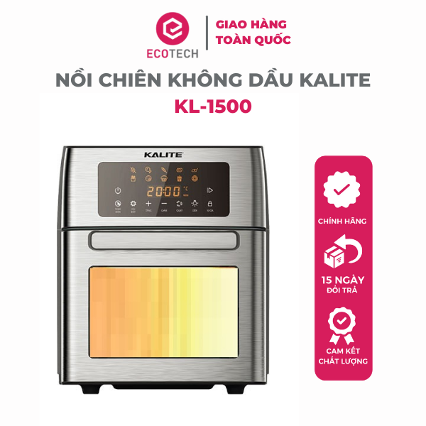 Nồi chiên không dầu Kalite KL 1500, dung tích 15L, công suất 1700W, dải nhiệt 40-200 độ, bộ phụ kiện xiên quay, giỏ lồng quay đa dạng, setup sẵn 10 chức năng nấu, hàng chính hãng