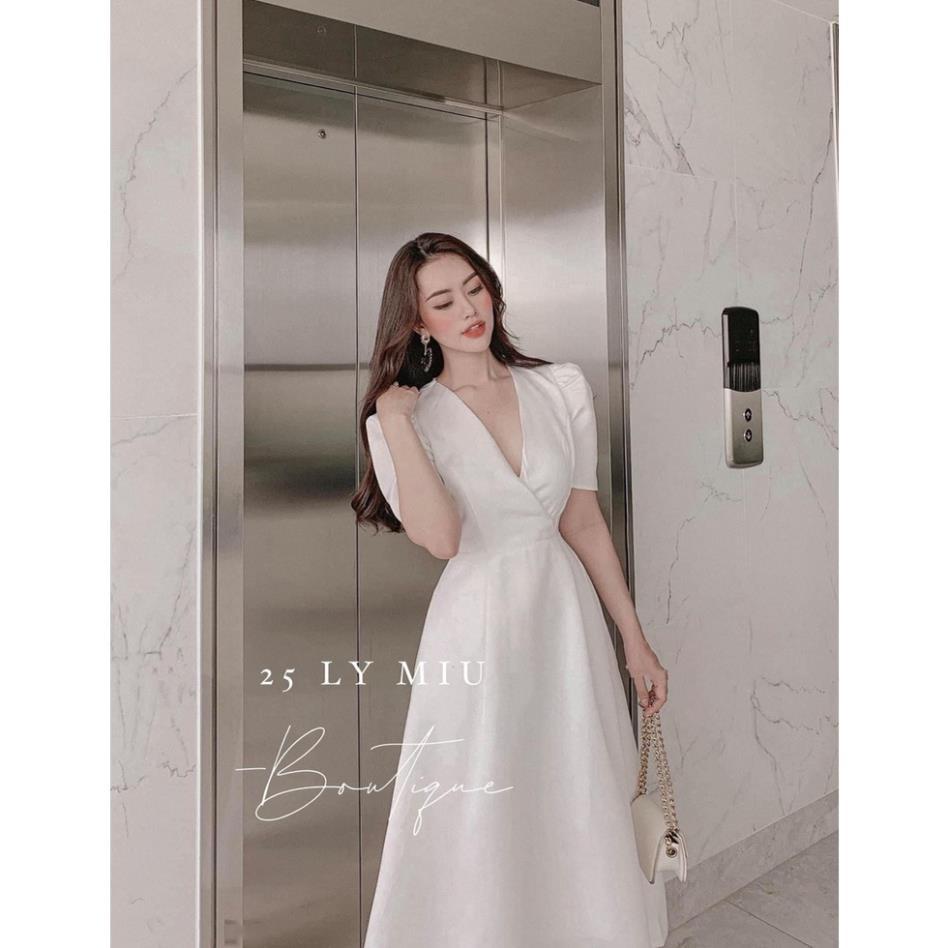 Đầm dự tiệc trắng xoè đắp chéo