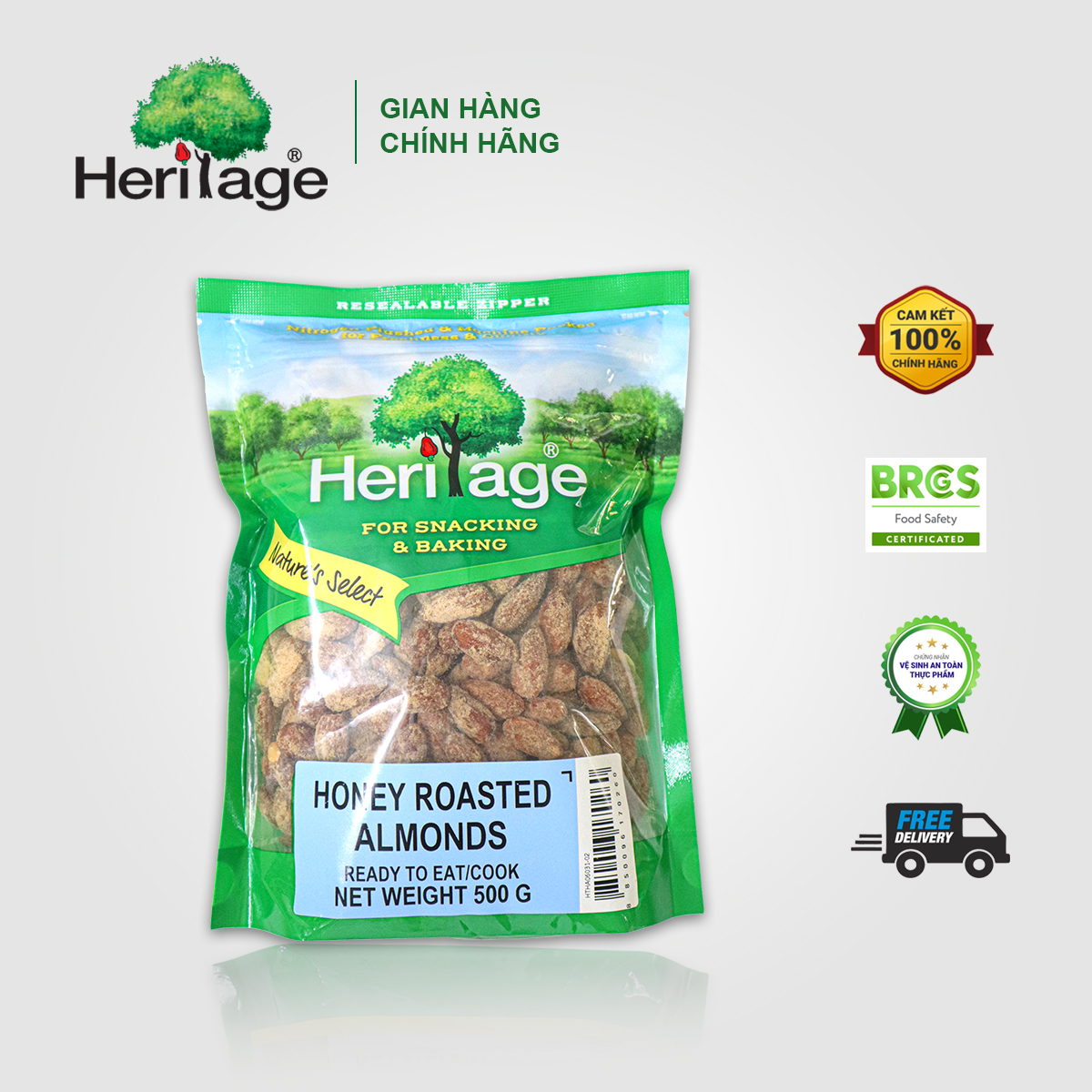 Hạnh Nhân Nguyên Hạt Ngào Mật Ong Heritage - Honey Roasted Almond 500g 