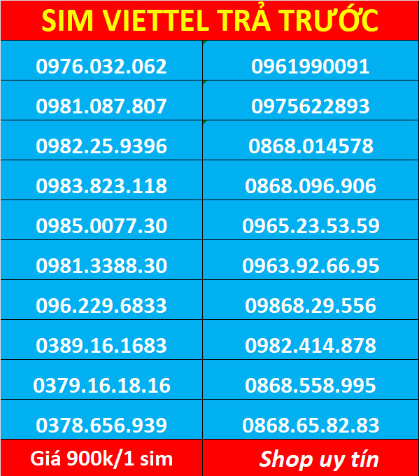 Sim viettel số đẹp - Hàng chính hãng