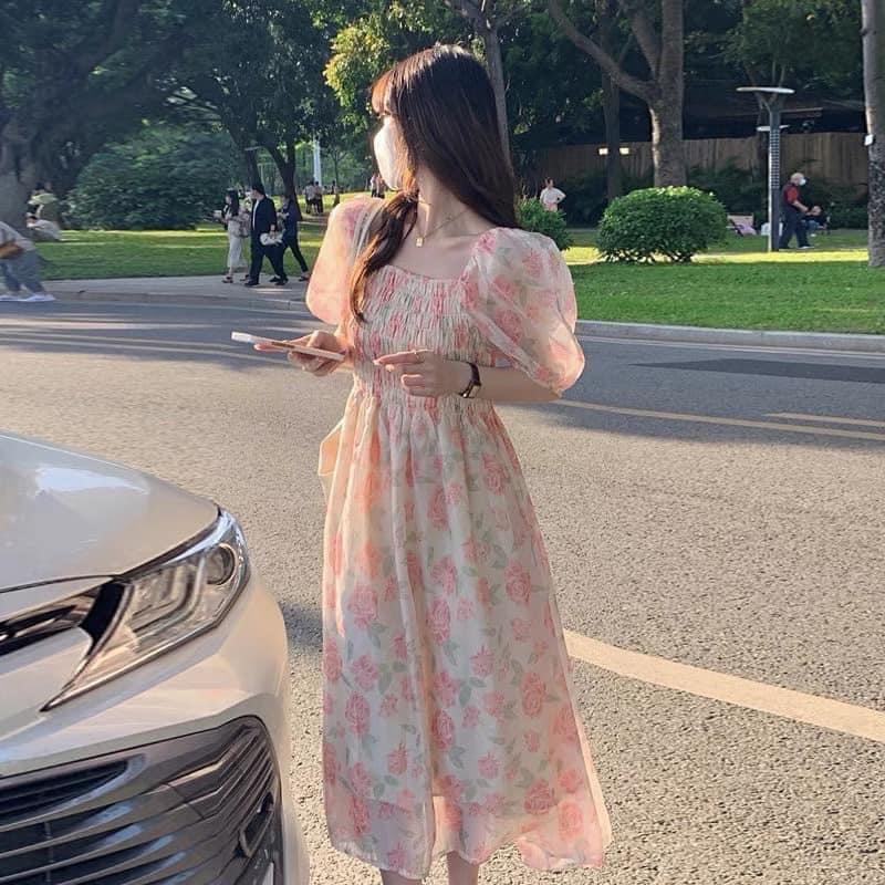 Đầm hoa hồng chun ngực ulzzang hàn quốc