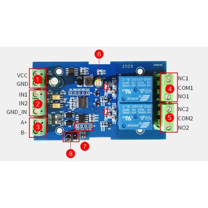Bo Mạch Công Tắc 2 Cổng Điều Khiển Bằng TTL Modbus RS485 BMS2