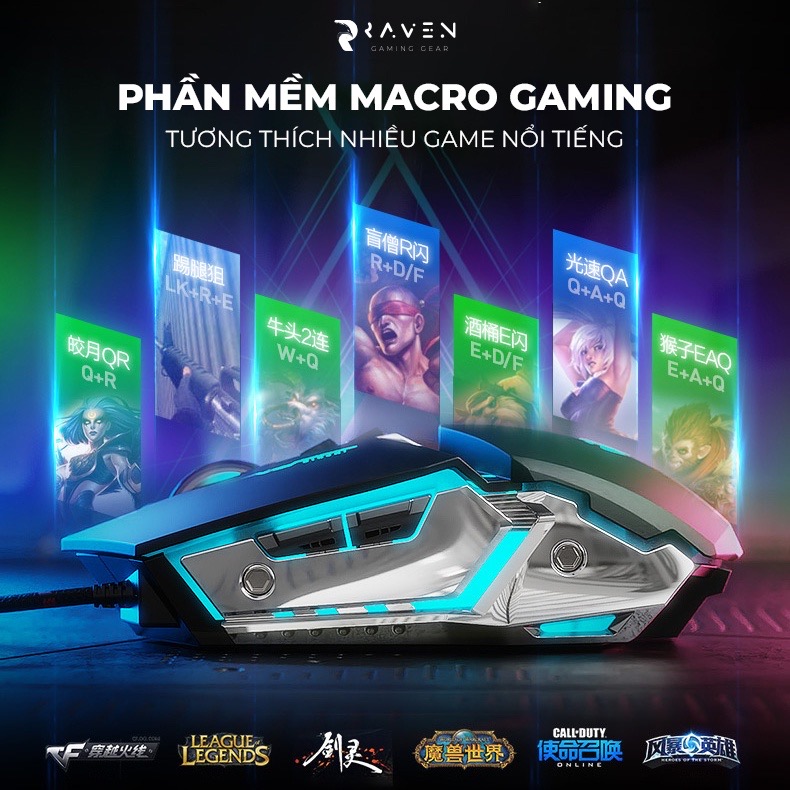 ￼Chuột gaming có dây TEKKIN INPHIC PW2 chuột chơi game máy tính LED 12 màu, khung kim loại, 4000DPI cá tính - hàng nhập khẩu