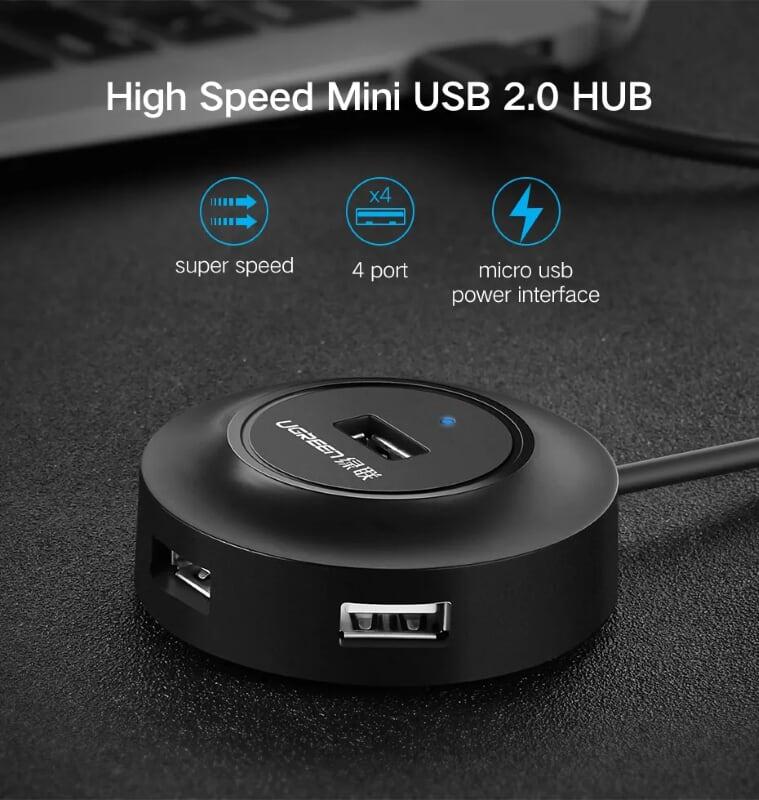 Ugreen UG20277CR106TK 1M màu Đen Bộ chia HUB USB 2.0 sang 4 USB 2.0 hỗ trợ nguồn 5V - HÀNG CHÍNH HÃNG