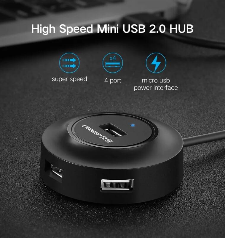 Ugreen UG20278CR106TK 1M màu Đen Bộ chia HUB USB 2.0 sang 4 USB 2.0 hỗ trợ OTG - HÀNG CHÍNH HÃNG